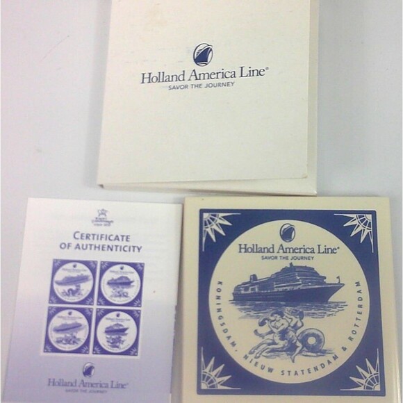 Vintage Holland America Cruise Line Ships Delft Blue Tile Coasters Set of 2 New - Picture 3 of 8